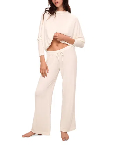 Eberjey Cozy Time Drawstring Wide Leg Pants In Ivory