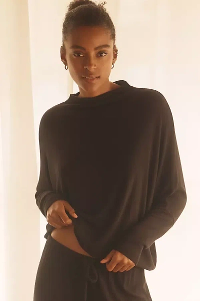 Eberjey Cozy Time Long-sleeve Mock-neck Top In Brown