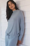 Eberjey Cozy Time Mock-neck Pullover Sweatshirt In Blue