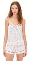 Eberjey Fiona Double V Cami And Short Pyjama Set In Little Heart Sorbet Pink/black