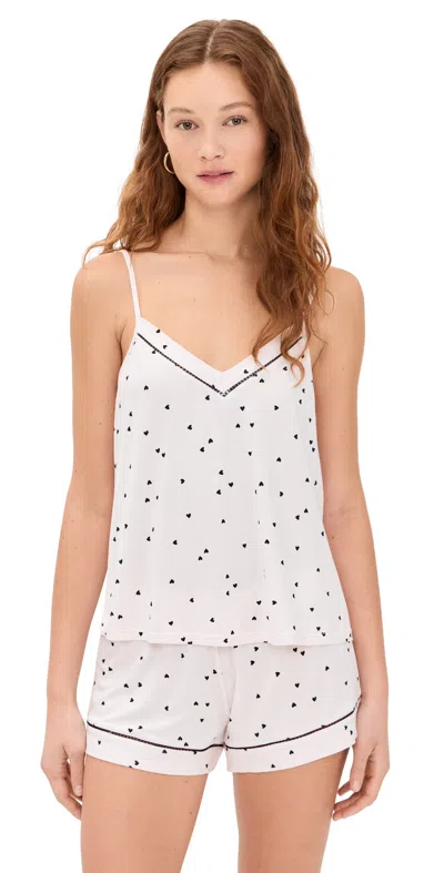 EBERJEY FIONA DOUBLE V CAMI & SHORTS PJ SET LITTLE HEART SORBET PINK/BLACK