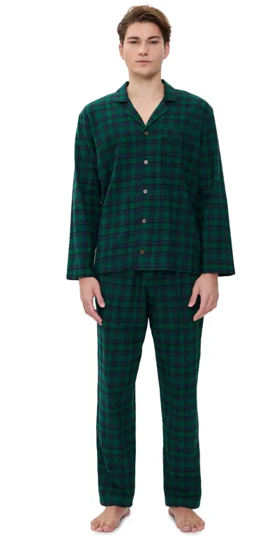 Eberjey Flannel Long Pj Set Blackwatch Tartan Rainforest In Green