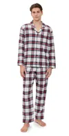 Eberjey Flannel Mens Long Pj Set Tartan Plaid Ivory/holly Red In Multi