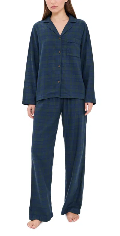 Eberjey Flannel Pajama Set Heritage Check Navy/navy In Blue