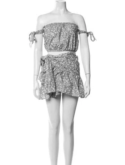 Pre-owned Eberjey Floral Print Skirt Suit In Green