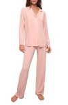 Eberjey Frida Contrast Embroidery Knit Pajamas In Pink