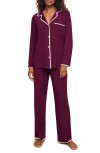 Eberjey Frida Whipstitch Long Pajama Set In Plum/ivory