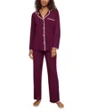 Eberjey Frida Whipstitch Long Pajama Set In Plum/ivory