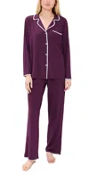 Eberjey Frida Whipstitch Long Pajama Set In Plum/ivory