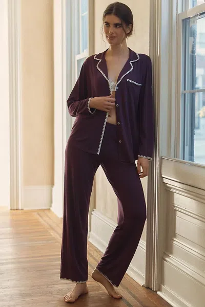 Eberjey Frida Long-sleeve Pajama Set In Burgundy