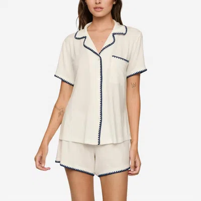 Eberjey Frida Relaxed Short Pajama Set In Ivory / Navy In White