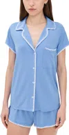 Eberjey Frida Shortie Pajama Set Cornflower Blue/white