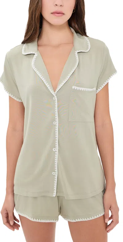 Eberjey Frida Shortie Pajama Set Sandstone/ivory In Green