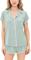 Eberjey Gisele Relaxed Pajama Short Set In Eucalyptus/ivory