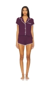 Eberjey Frida Shortie Pj Set In Plum & Ivory