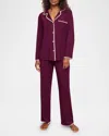 Eberjey Frida Whipstitch Long Pajama Set In Plum/ivory