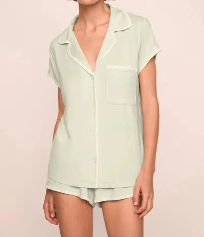 Eberjey Frida Whipstitch Shortie Pajama Set In Mint Cream In Green