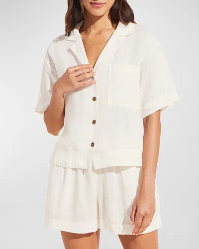 Eberjey Garment-dyed Short Linen Pajama Set In Ivory
