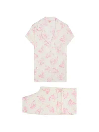 Eberjey Gisele Floral-print Piped Pajamas Set In Pink