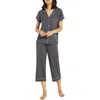 Eberjey Gisele Jersey Knit Crop Pajamas In Graphite/sorbet Pink