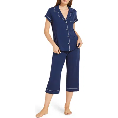 Eberjey Gisele Jersey Knit Crop Pajamas In Navy/ivory
