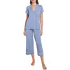 Eberjey Gisele Long Pajama Set In Wedgewood Blue/ivory