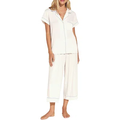 Eberjey Gisele Jersey Knit Crop Pajamas In White/ice Blue