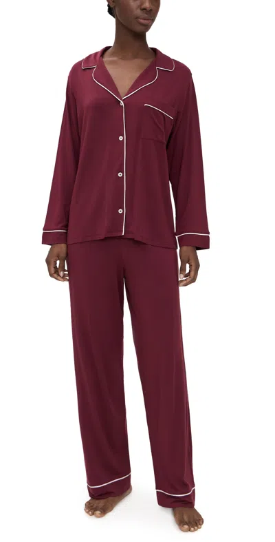 Eberjey Gisele Long Pajama Set Bordeaux/ivory In Brown