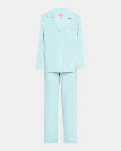 Eberjey Gisele Long Pajama Set In Canal Blueivory