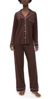Eberjey Gisele Long Pajama Set Chocolate/ivory In Brown