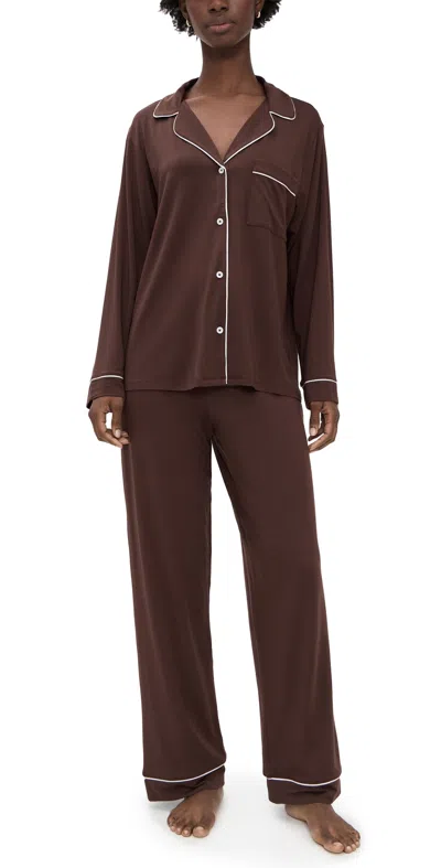 Eberjey Gisele Long Pajama Set Chocolate/ivory In Brown