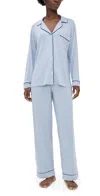 Eberjey Gisele Long Pajama Set Grey Dawn/navy In Blue