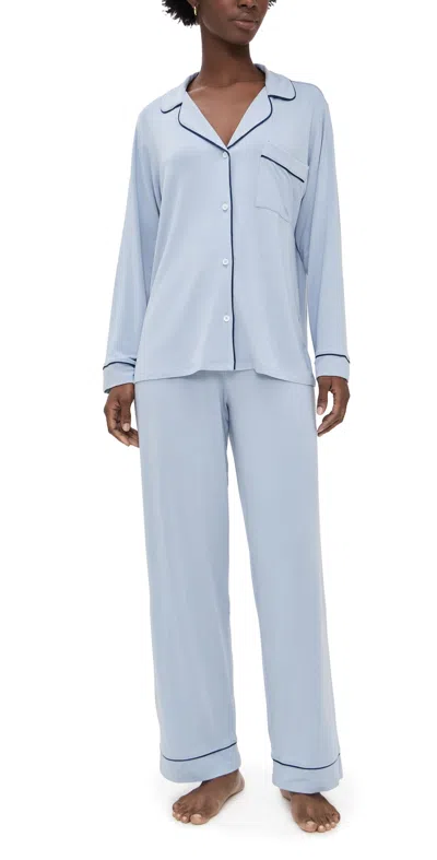 Eberjey Gisele Long Pajama Set Grey Dawn/navy In Blue