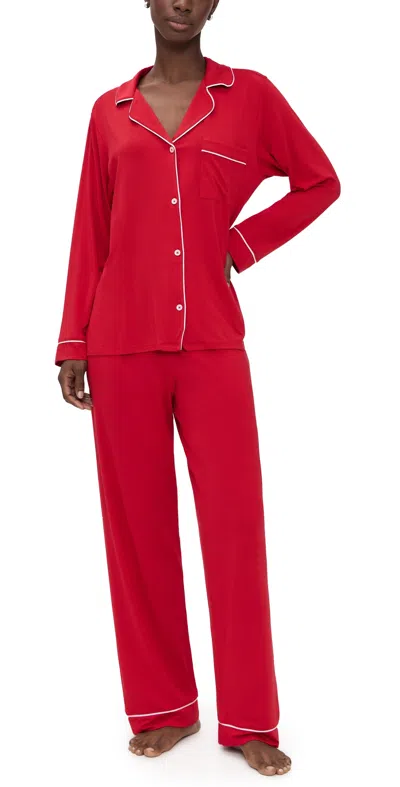 Eberjey Gisele Long Pajama Set Holly Red/ivory