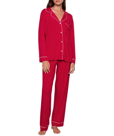 Eberjey Gisele Long Pajama Set In Red/ivory