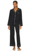 Eberjey Gisele Short Sleeve Pj Set In Black & Sorbet Pink