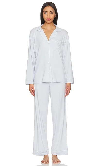 Eberjey Gisele Long Pj Set In Ice Blue & Ivory