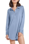 Eberjey Gisele Long Sleeve Sleep Shirt In Wedgewood Blue/ivory