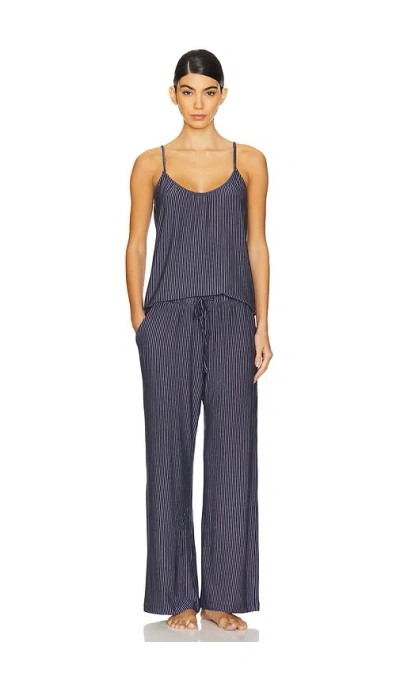 Eberjey Gisele Printed Cami And Pant Set In Duo Stripe True Navy & Ivory