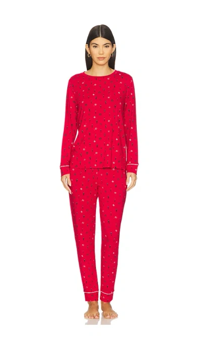 Eberjey Gisele Printed Crew Pj Set In Red