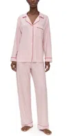Eberjey Gisele Printed Long Pajama Set Duo Stripe Hollyred/hollyred In Pink