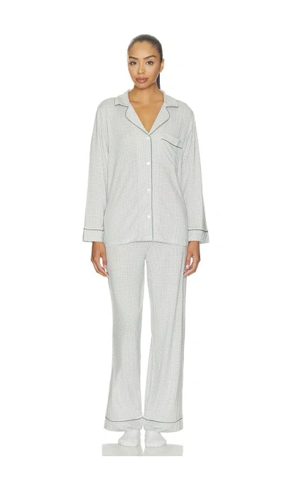 Eberjey Gisele Printed Long Pajama Set In Geo Mod Desert Sage & Desert Sage