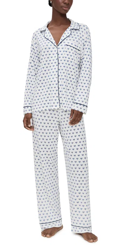 Eberjey Gisele Printed Long Pajama Set Hannukah Glow Nouvean Navy/ny In White