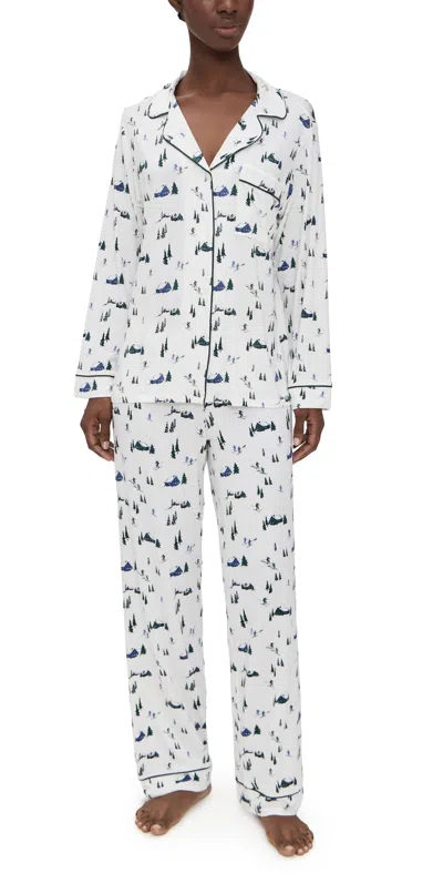 Eberjey Gisele Printed Long Pajama Set Ski Chalet Ivory/pine In White