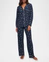 Eberjey Gisele Printed Long Pajama Set In Woodland Pine Navy/ivory