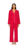 Eberjey Gisele Printed Long Pajama Set In Winter Wonderland Haute Red & Ivory