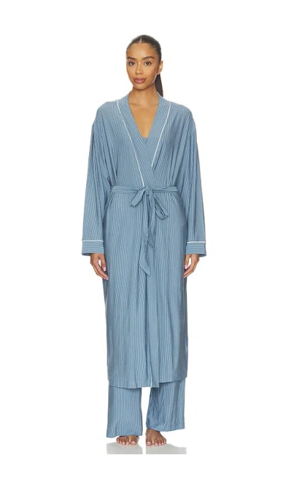 Eberjey Gisele Printed Long Robe In Blue