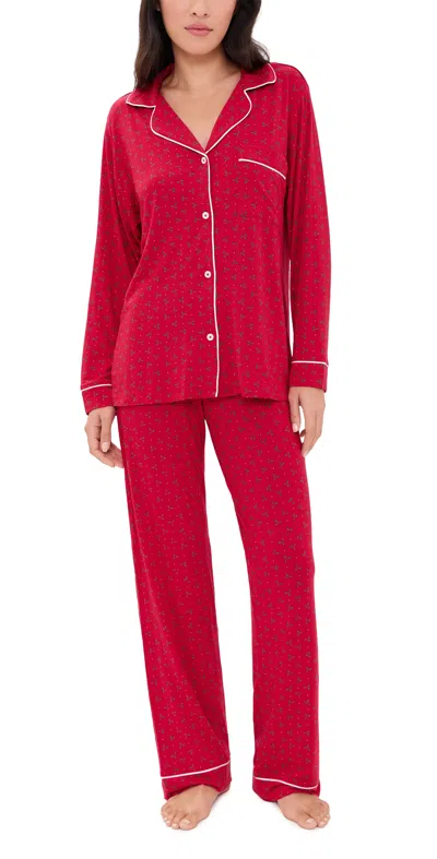 Eberjey Gisele Printed Pajama Set Hollyberry Holly Red/ivory