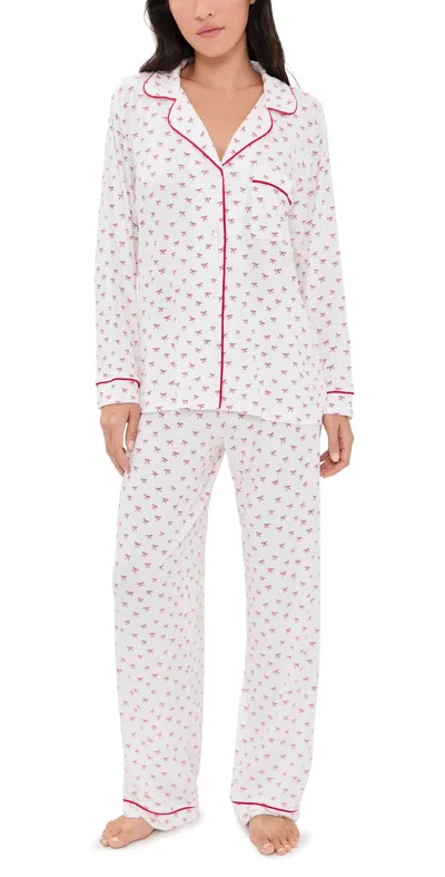 Eberjey Gisele Printed Pajama Set Mini Bow Ivory/holly Red In White