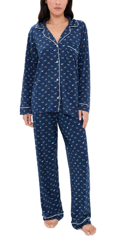 Eberjey Gisele Printed Pajama Set Santa Paws Navy/ivory In Blue